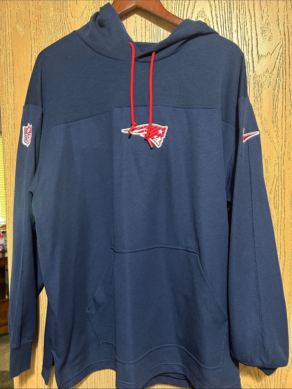 Nike Patriots Navy Pullover Hoodie with Red Drawstrings